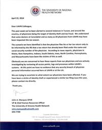 University of Arizona Health Network tax fraud warning to physicians