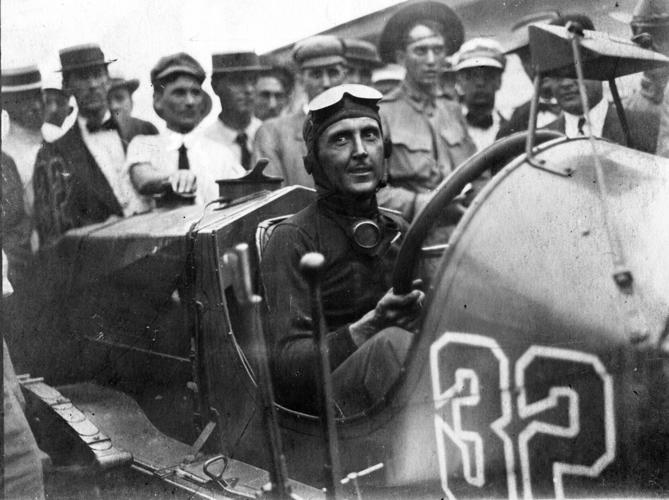 Ray Harroun sits in his Marmon Wasp after winning the first Indianapolis 500 in 1911. He averaged 74.602 mph in completing the first 500 in 6 hours, 42 minutes and 8 seconds. The wasps safety innovations, including the first known rear view mirror, allowed Harroun the car to be a singe seater, without a mechanic reducing wait and aerodynamics.