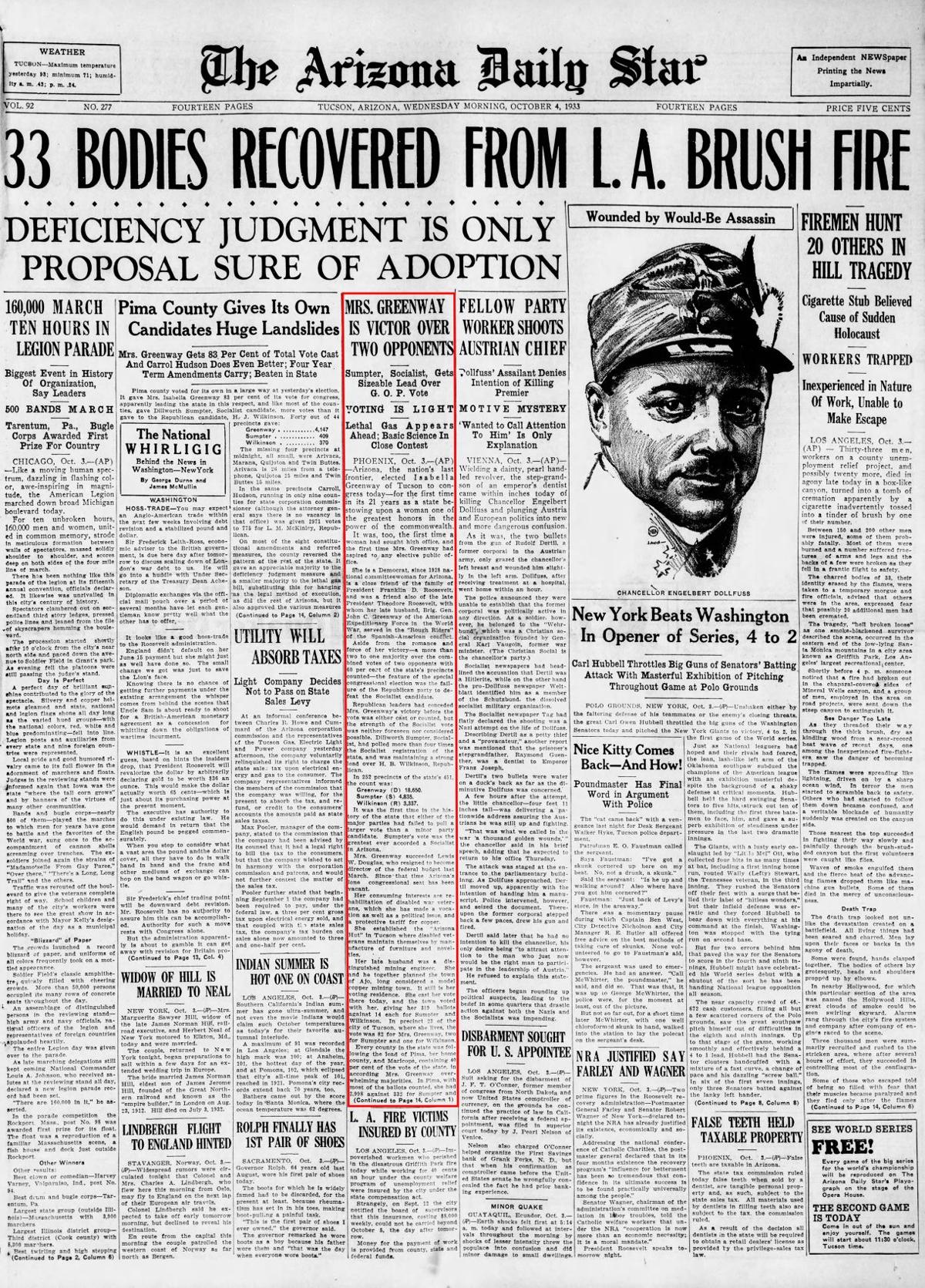 Oct. 4, 1933: Isabella Greenway elected to Congress