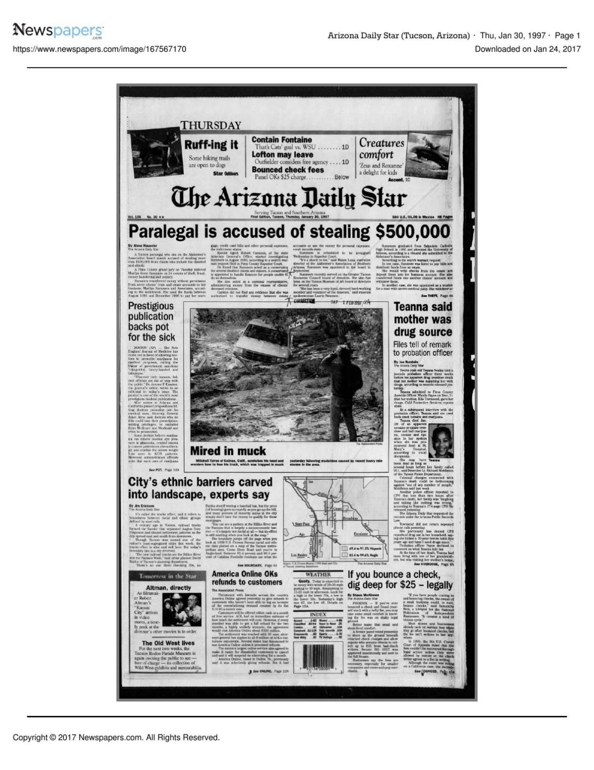 Arizona Daily Star front page Jan. 30, 1997