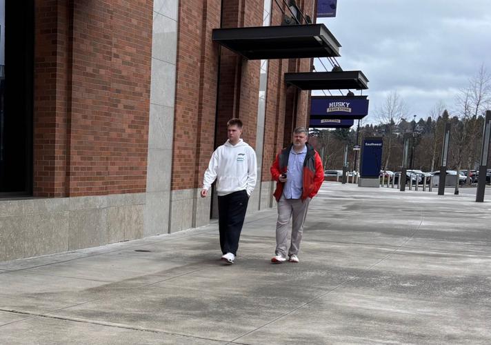 Lake Oswego High School defensive lineman Josh Christensen arrives at the Washington Huskies' Junior Day