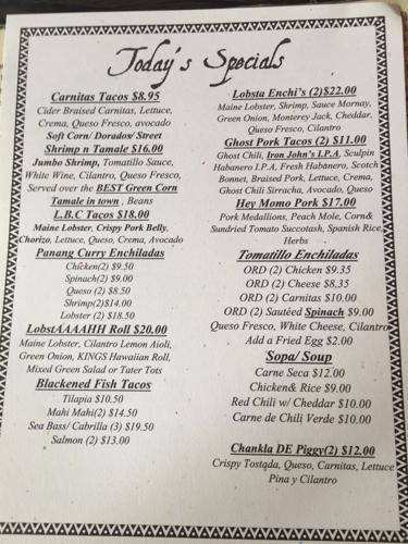 Lerua's menu