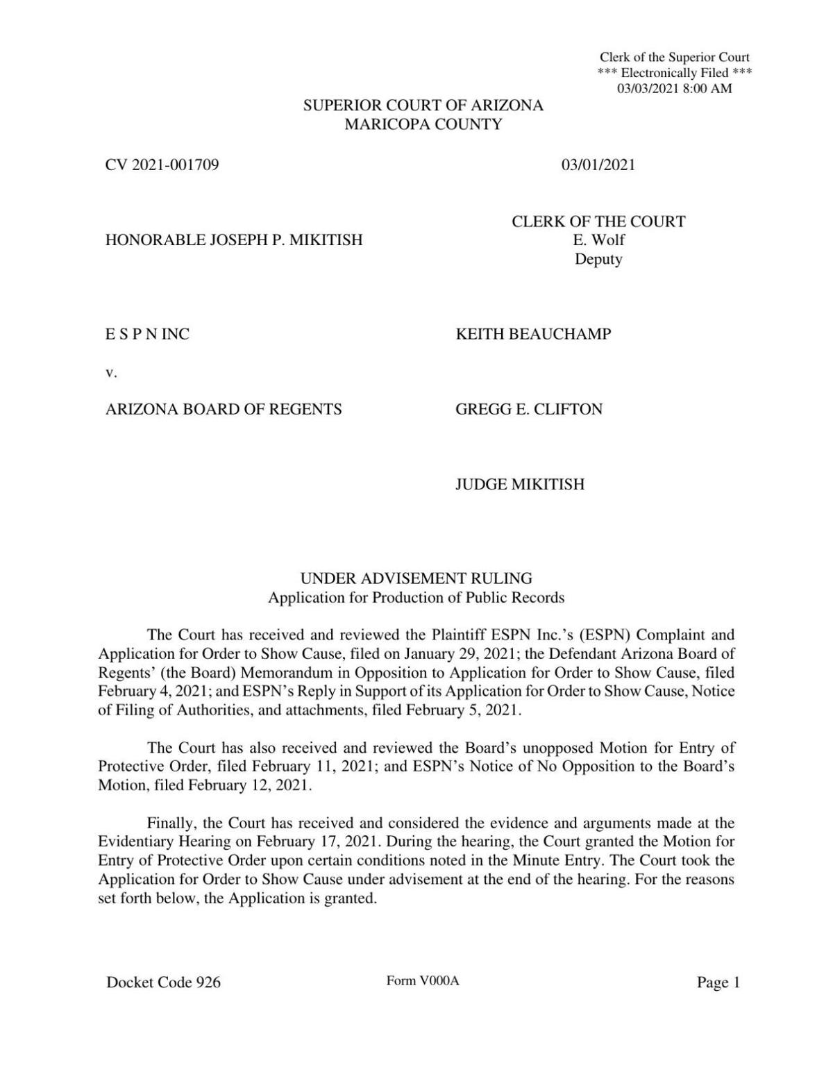 Arizona Superior Court ruling on NOA