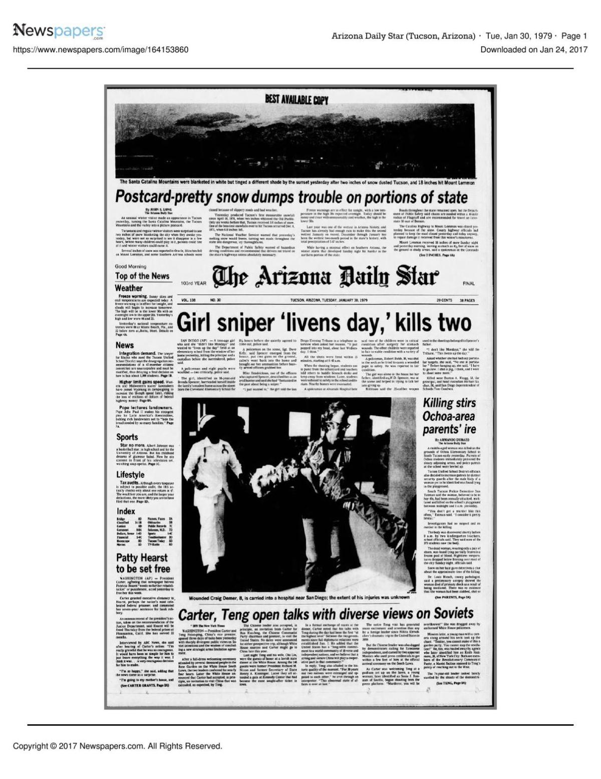 Arizona Daily Star front page Jan. 30, 1979