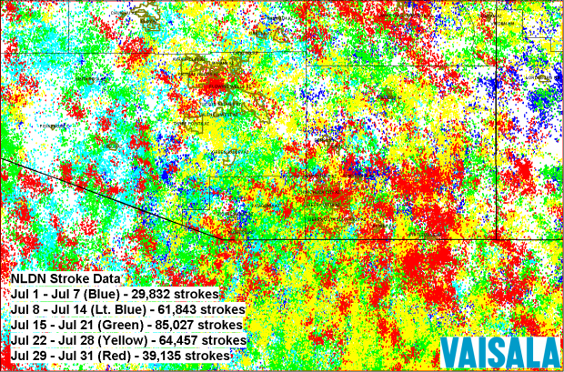Map: July 2012's lightning totals
