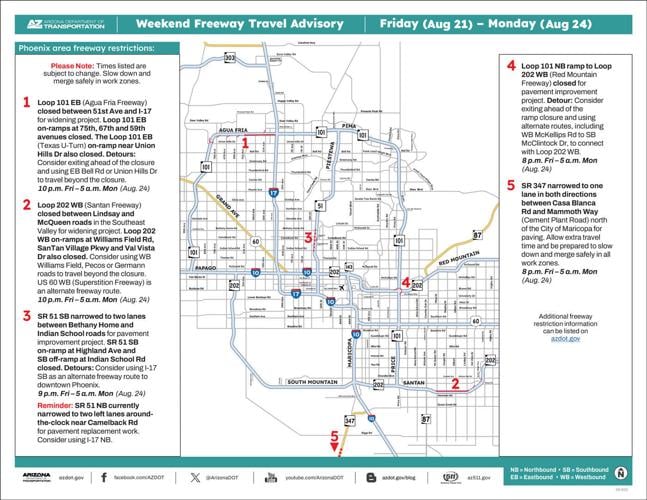 ADOT’s Weekend Freeway Travel Advisory (Aug. 21-24)