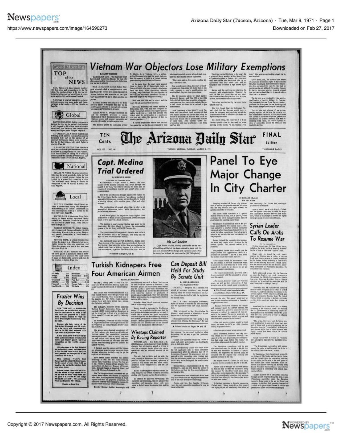 Arizona Daily Star front page March 9, 1971