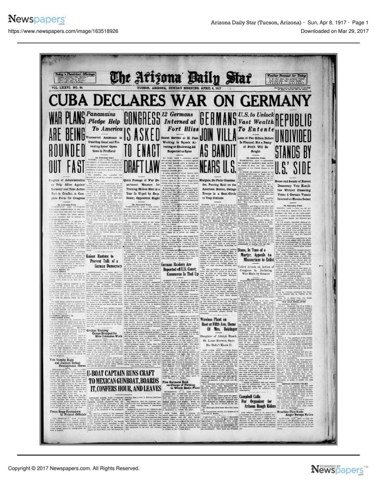 Arizona Daily Star front page April 8, 1917.pdf