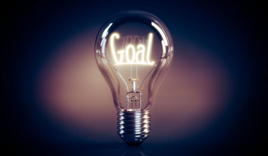 Goal concept - shining light bulb
