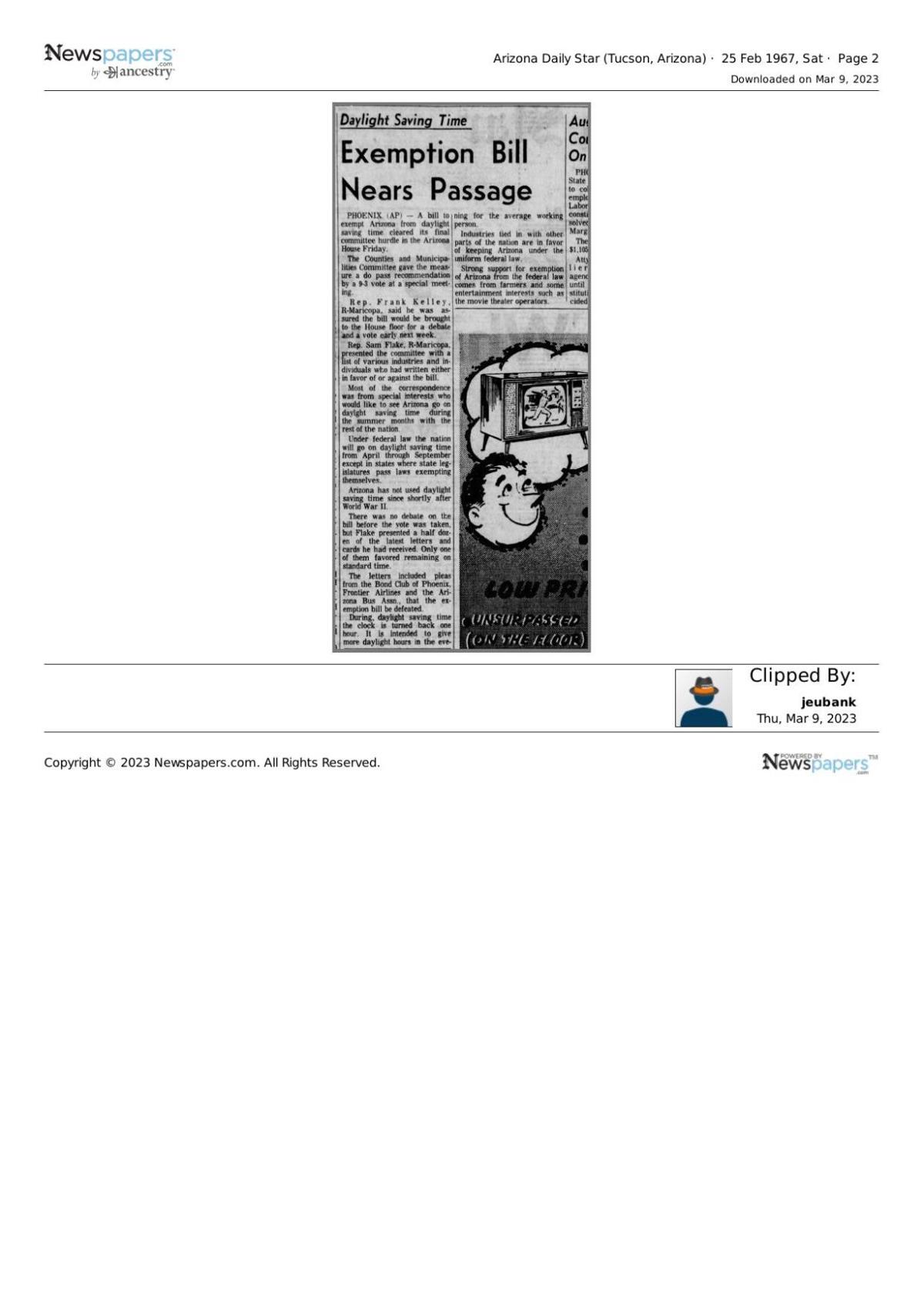 Arizona Daily Star article Feb. 25, 1967