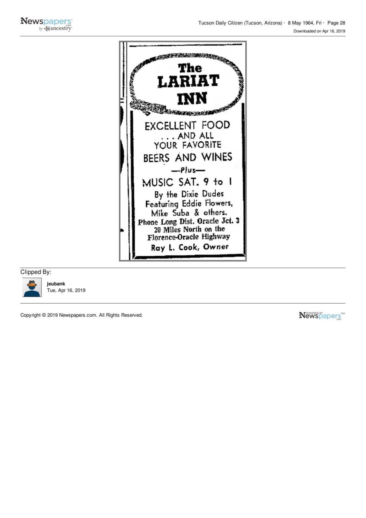 Advertisement in Tucson Daily Citizen May 8, 1964