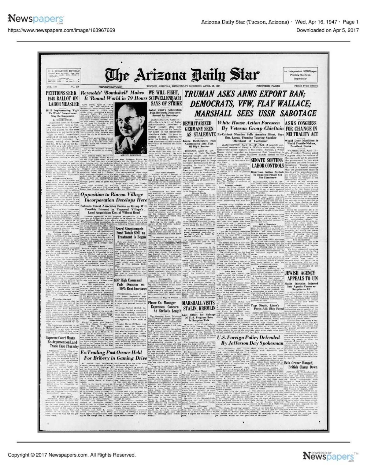 Arizona Daily Star front page April 16, 1947.pdf