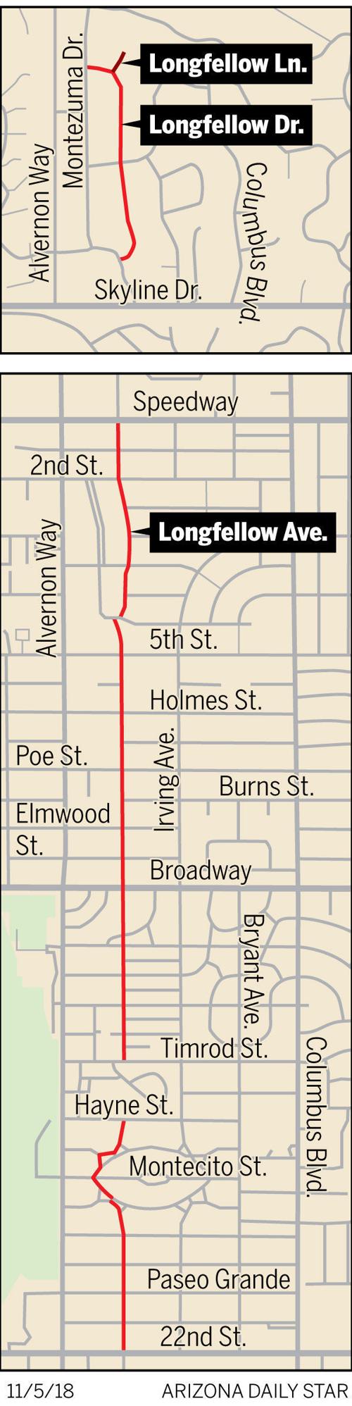 Locations of Longfellow street names