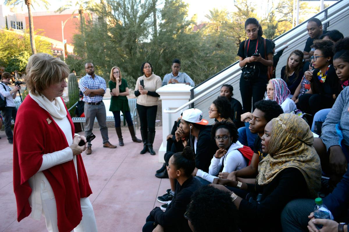Black UA students protest on steps of Old Main