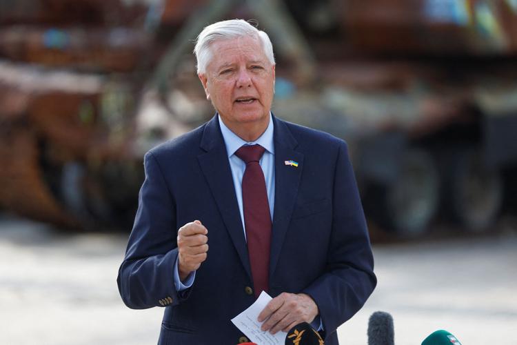 U.S. Senator Lindsey Graham speaks to the media in Kyiv