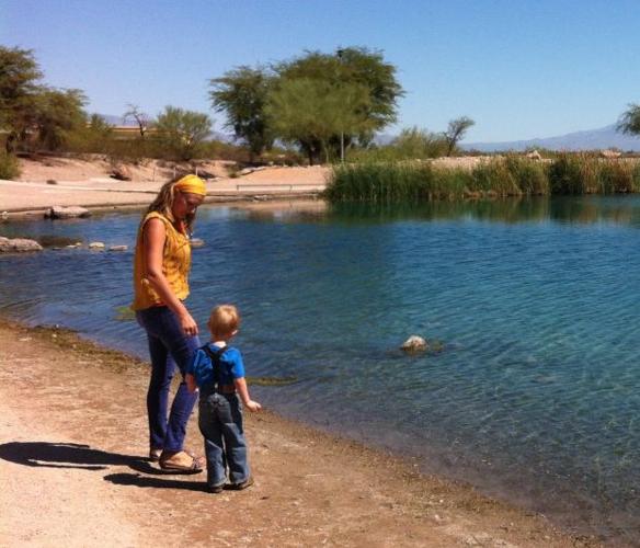Maloree Renaud and son at Kennedy Lake