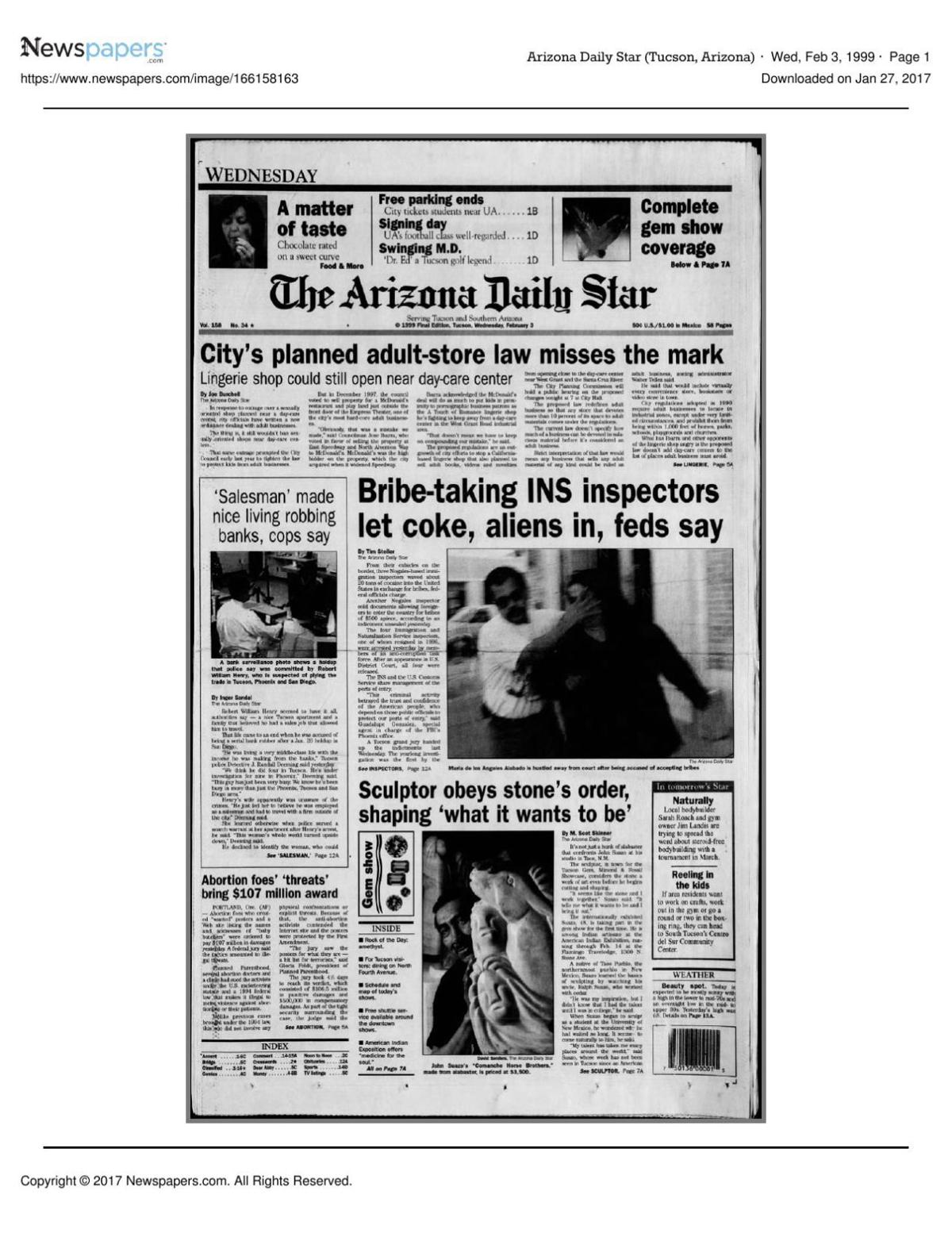 Arizona Daily Star front page Feb. 3, 1999