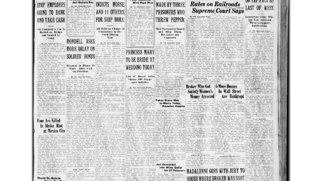 Arizona Daily Star front page Feb. 28, 1922