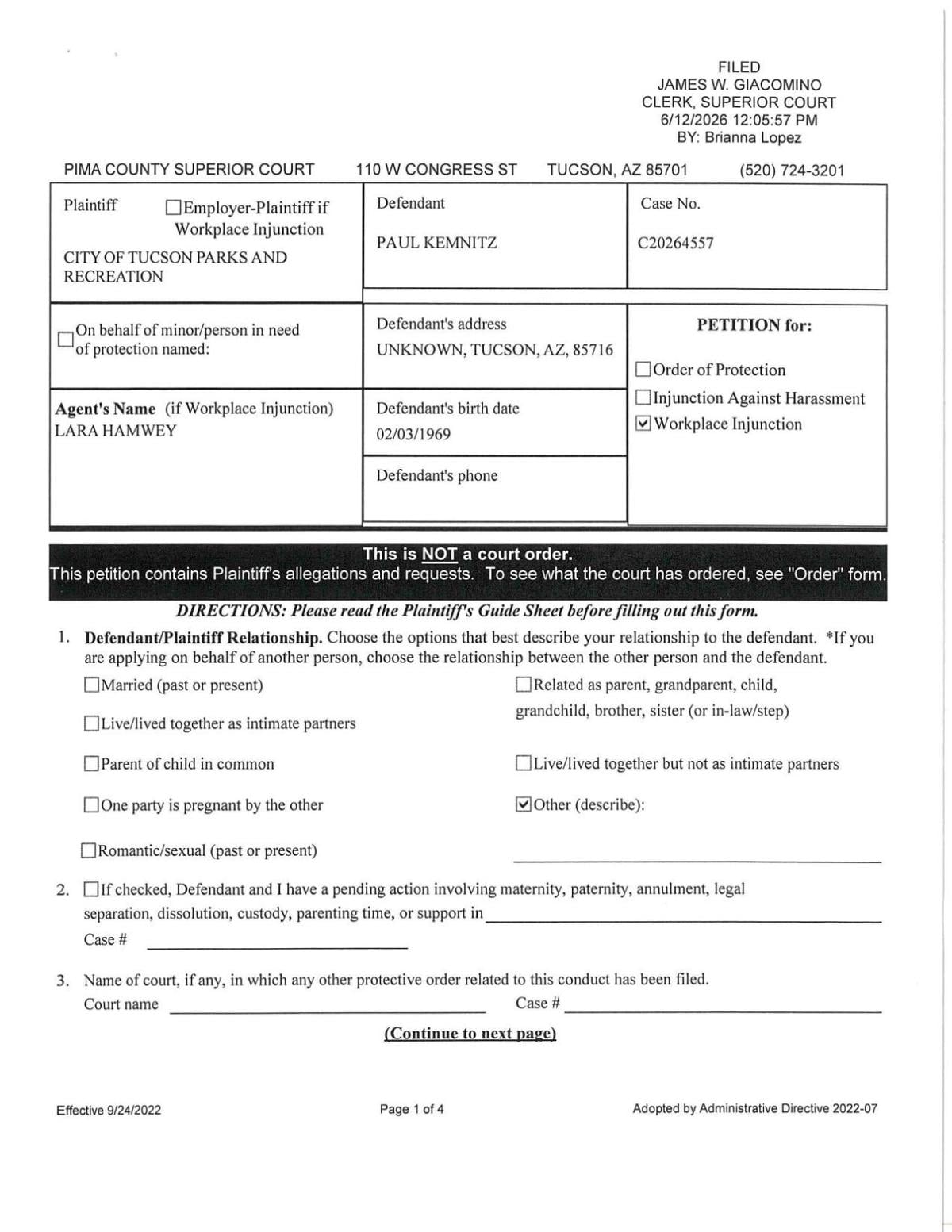 City of Tucson petition against former parks employee