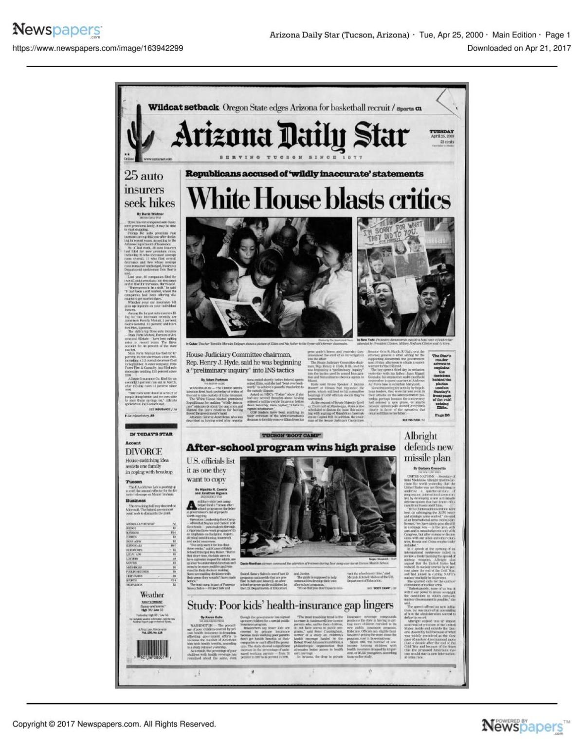 Arizona Daily Star front page April 25, 2000.pdf