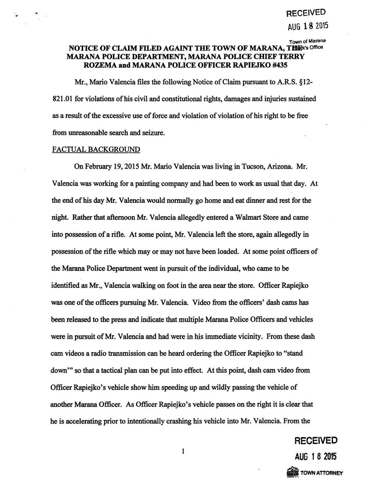 Mario Valencia claim