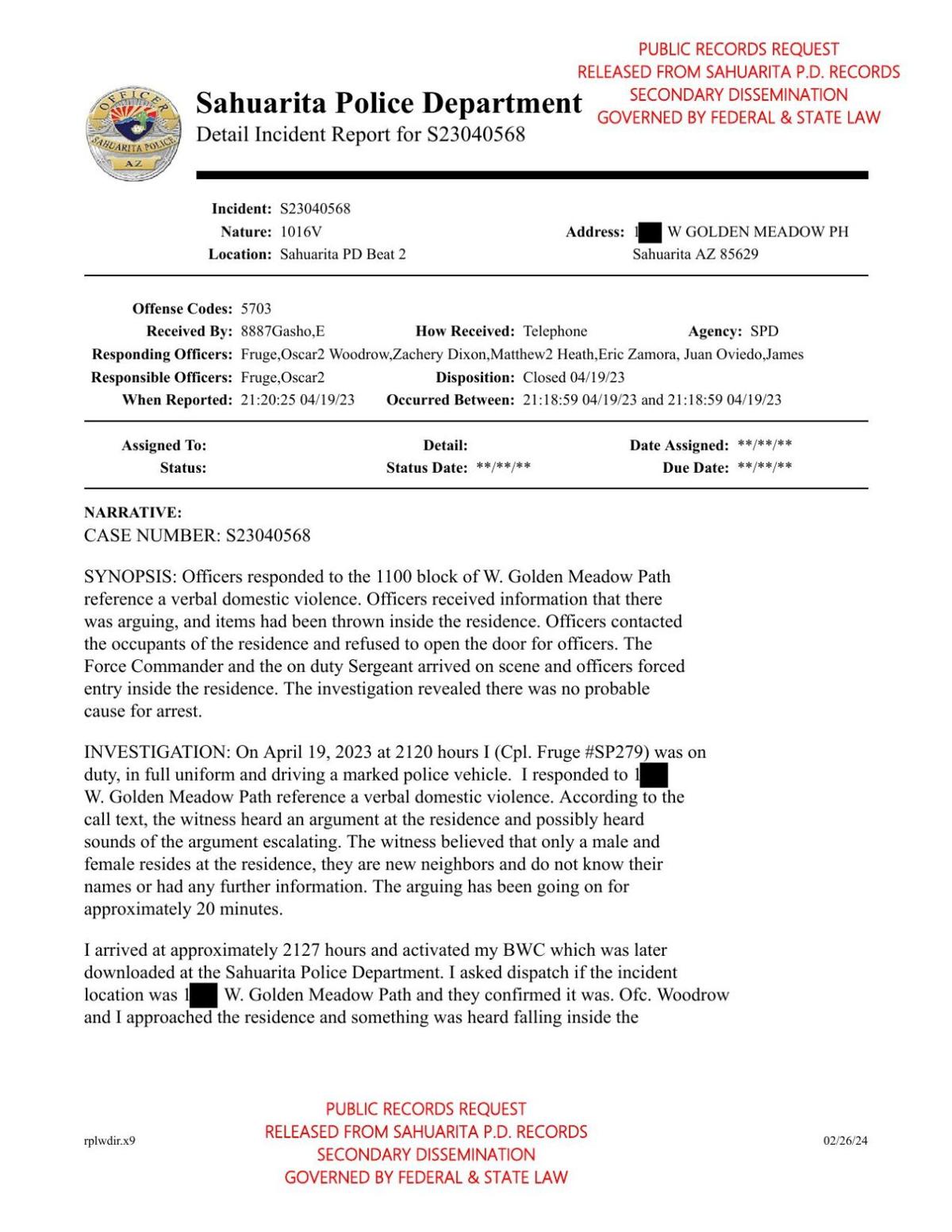 Sahuarita police report on pastor's original detentin