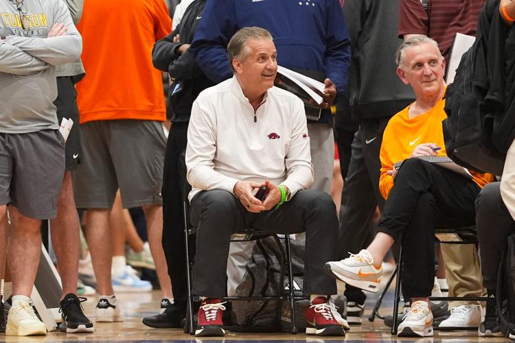 Arkansas men’s basketball head coach John Calipari watches a Nike EYBL game between Team Thad and Team Durant at the Memphis