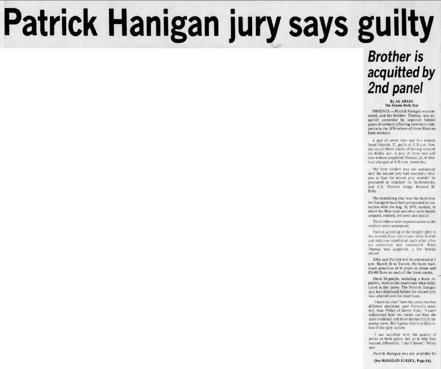 Feb. 24, 1981: Patrick Hanigan jury says guilty