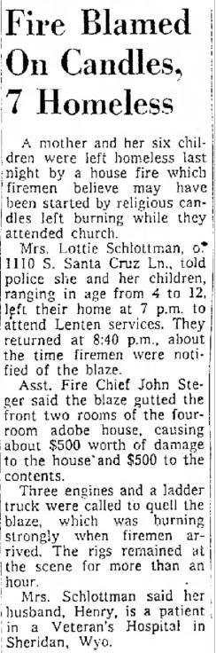 1961 article: Fire Blamed On Candles, 7 Homeless