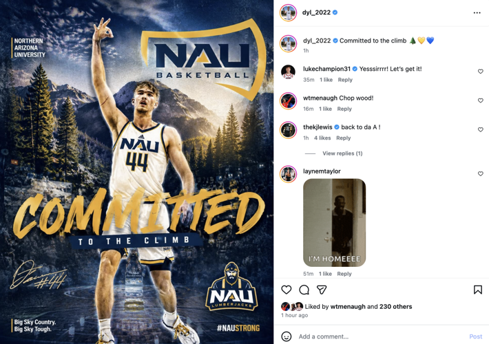 Dylan Anderson to NAU Instagram