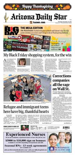 2016 Thanksgiving Arizona Daily Star front page
