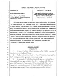 Arizona Medical Board's order of censure against Dr. David Alan Ruben