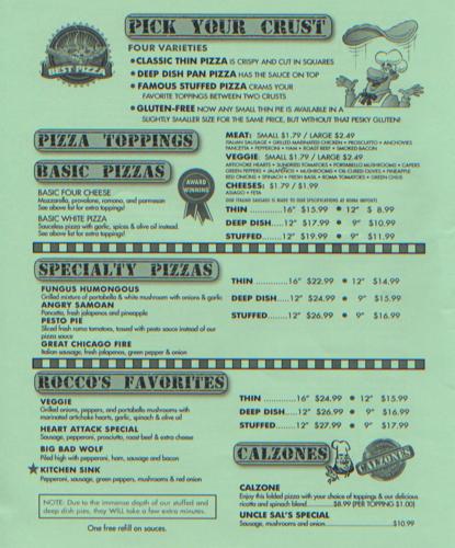 Rocco's menu