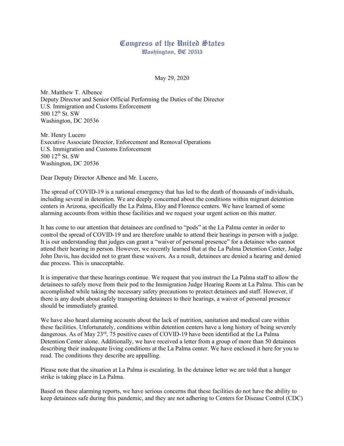 Letter from Congress members on La Palma