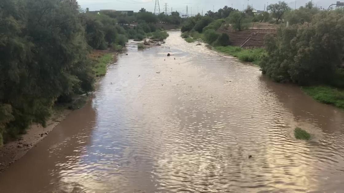Water is flowing after a monsoon storm rolled through Pima County