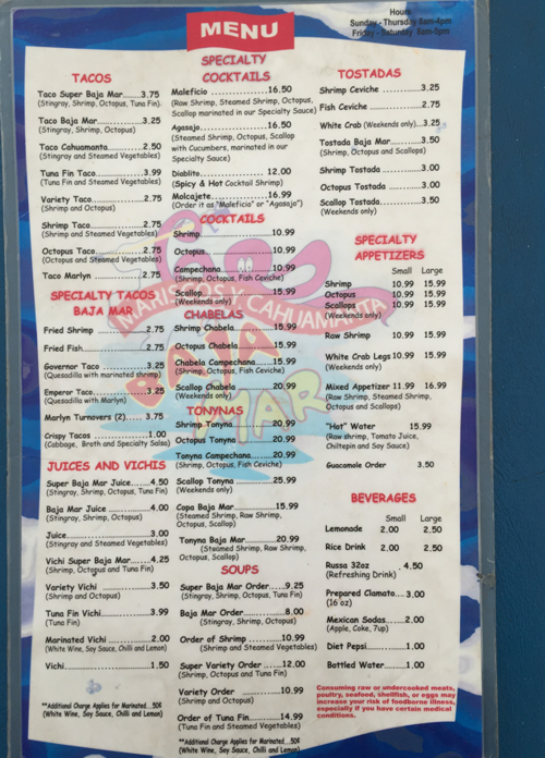 Baja Mar menu