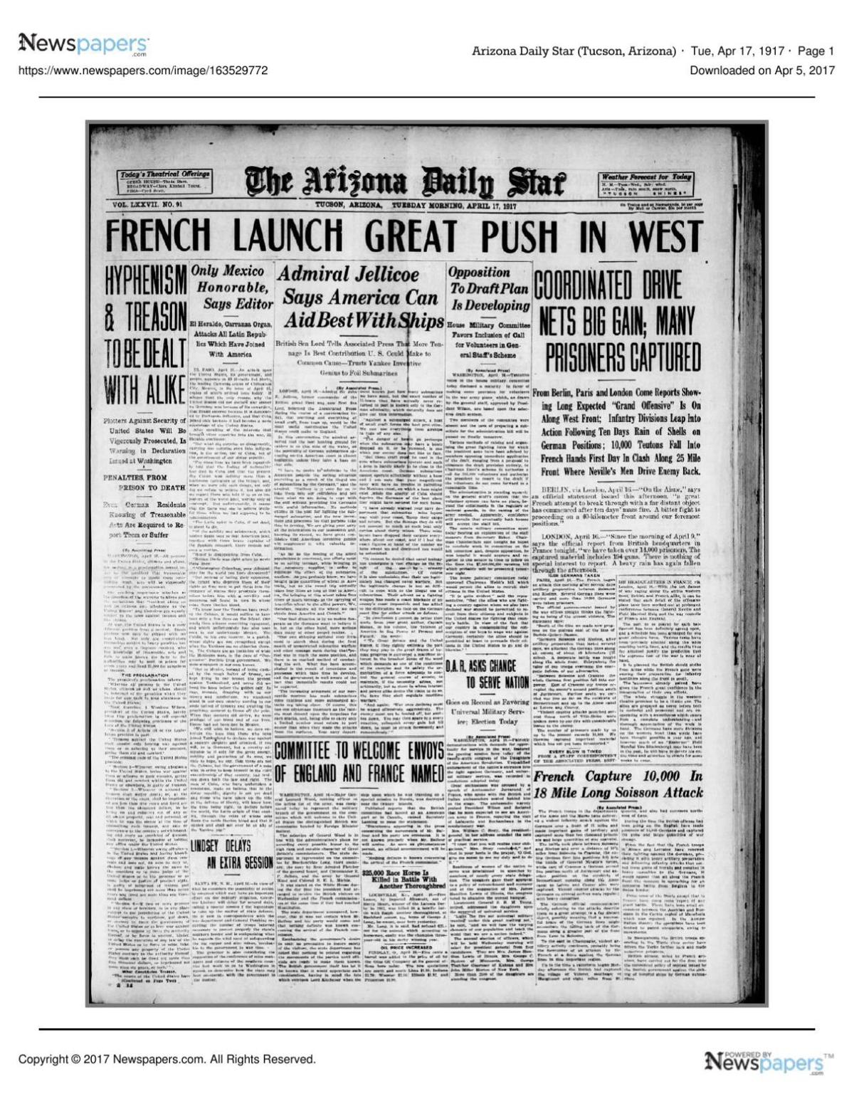 Arizona Daily Star front page April 17, 1917.pdf