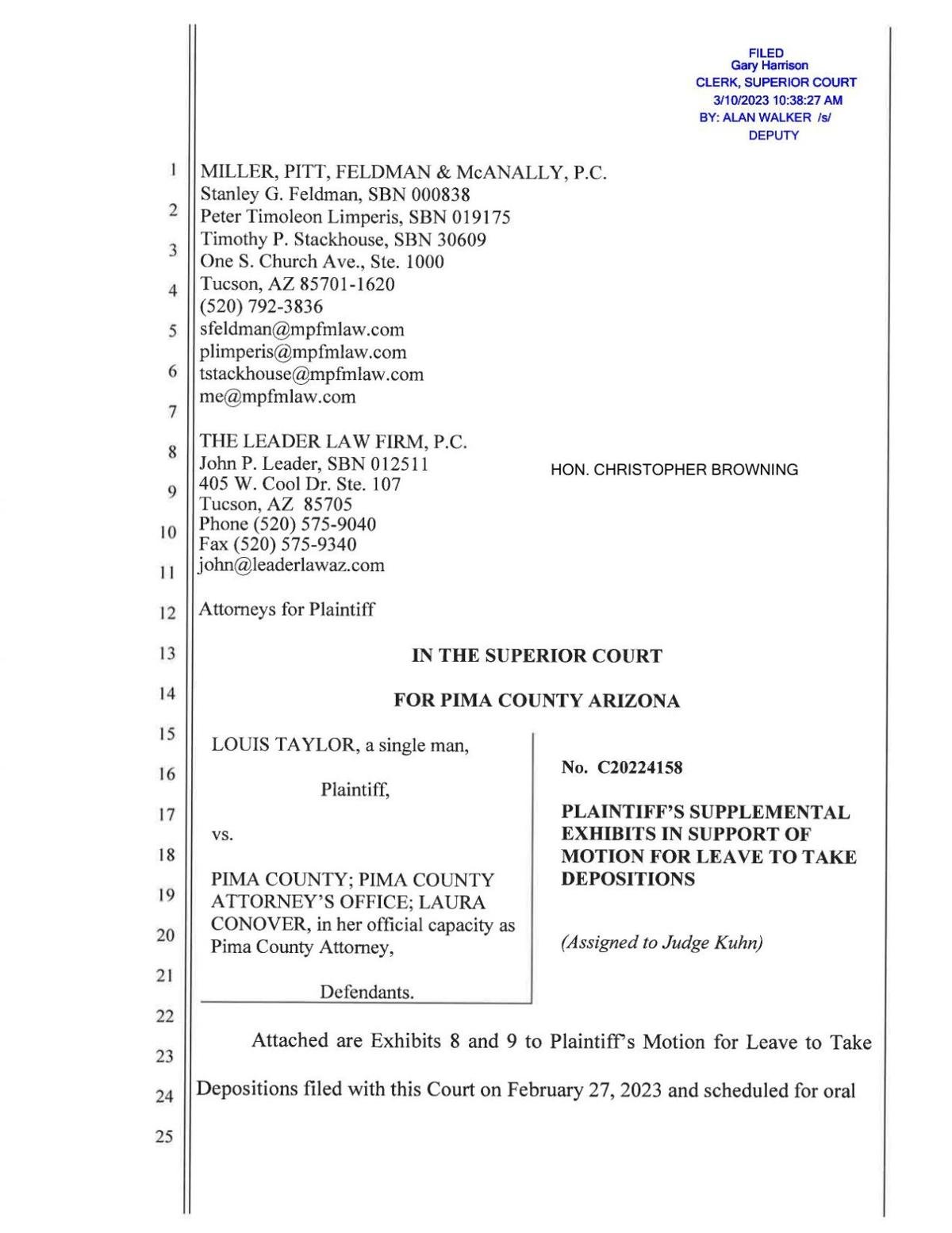 Court filing including Trasoff affidavit on Taylor case