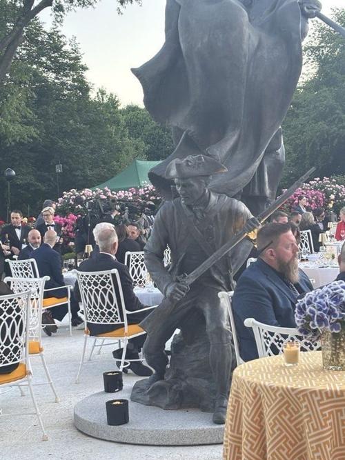 A sculpture named Freedom's Charge at the Rose Garden. It depicts soldiers of the Revolutionary War.