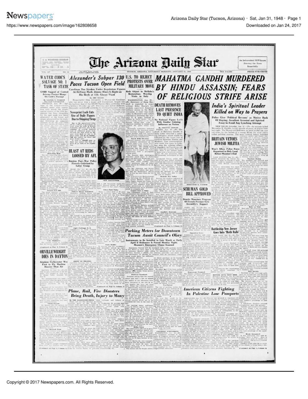 Arizona Daily Star front page Jan. 31, 1948