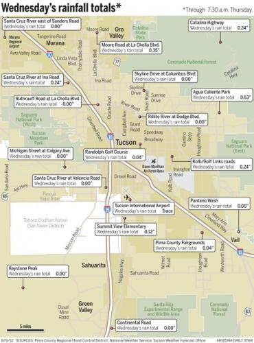 Map: Wednesday's Tucson-area rainfall totals