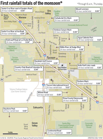 24-hour rainfall totals around Tucson, as of 6 a.m. | Monsoon | tucson.com