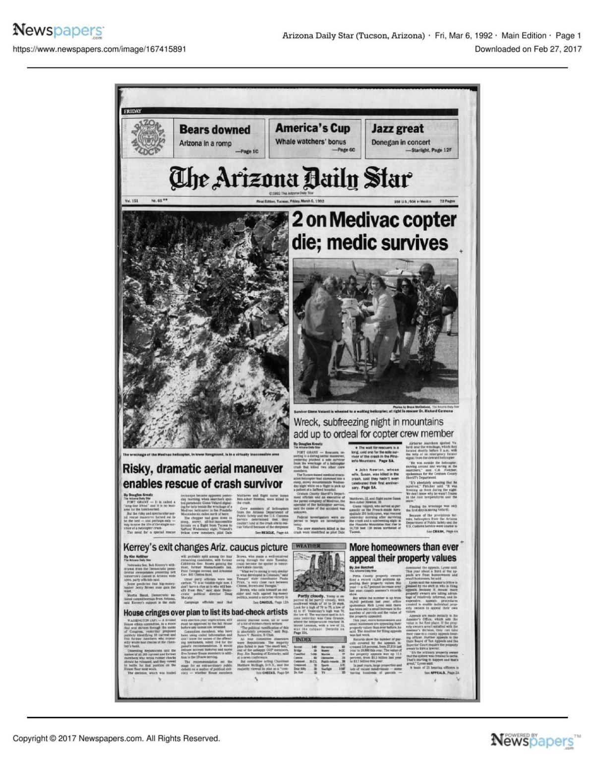 Arizona Daily Star front page March 6, 1992
