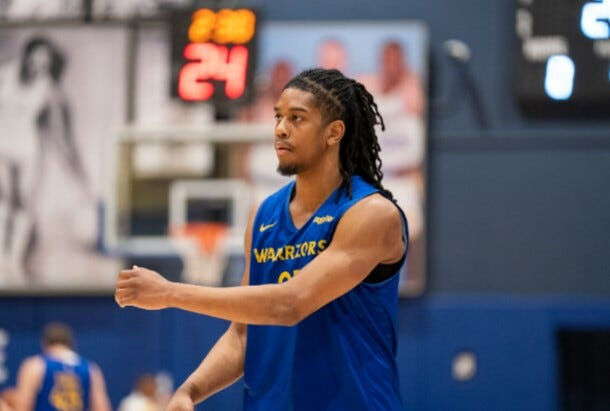 Jaden Henley, who played for Grand Canyon University, works out with the Golden State Warriors on May 27, 2026. Henley, a 6-foot-7 guard at GCU, was among six prospects who worked out with Golden State.