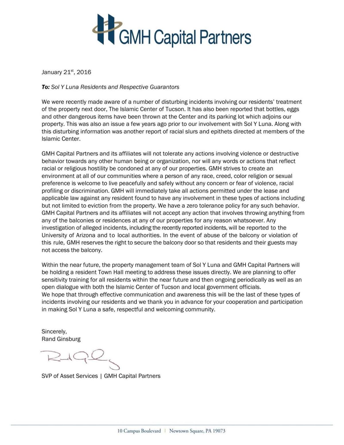 To: Sol Y Luna Residents and Respective Guarantors