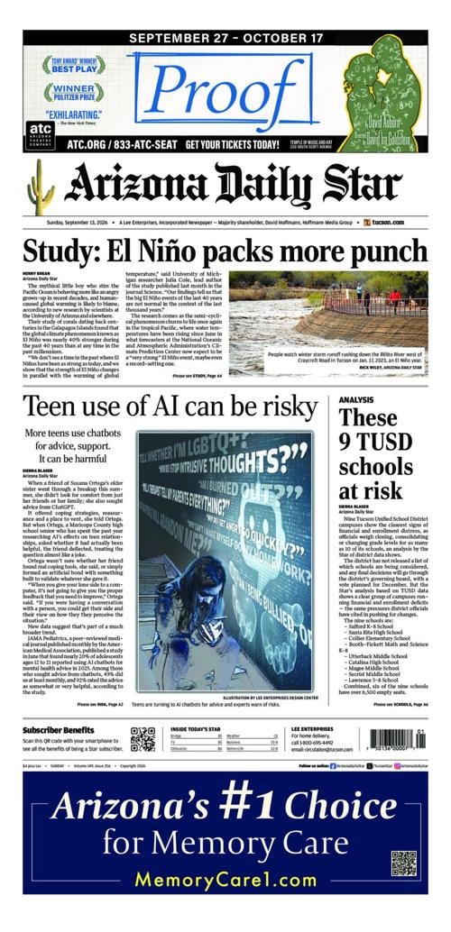 Today's front page from the Arizona Daily Star