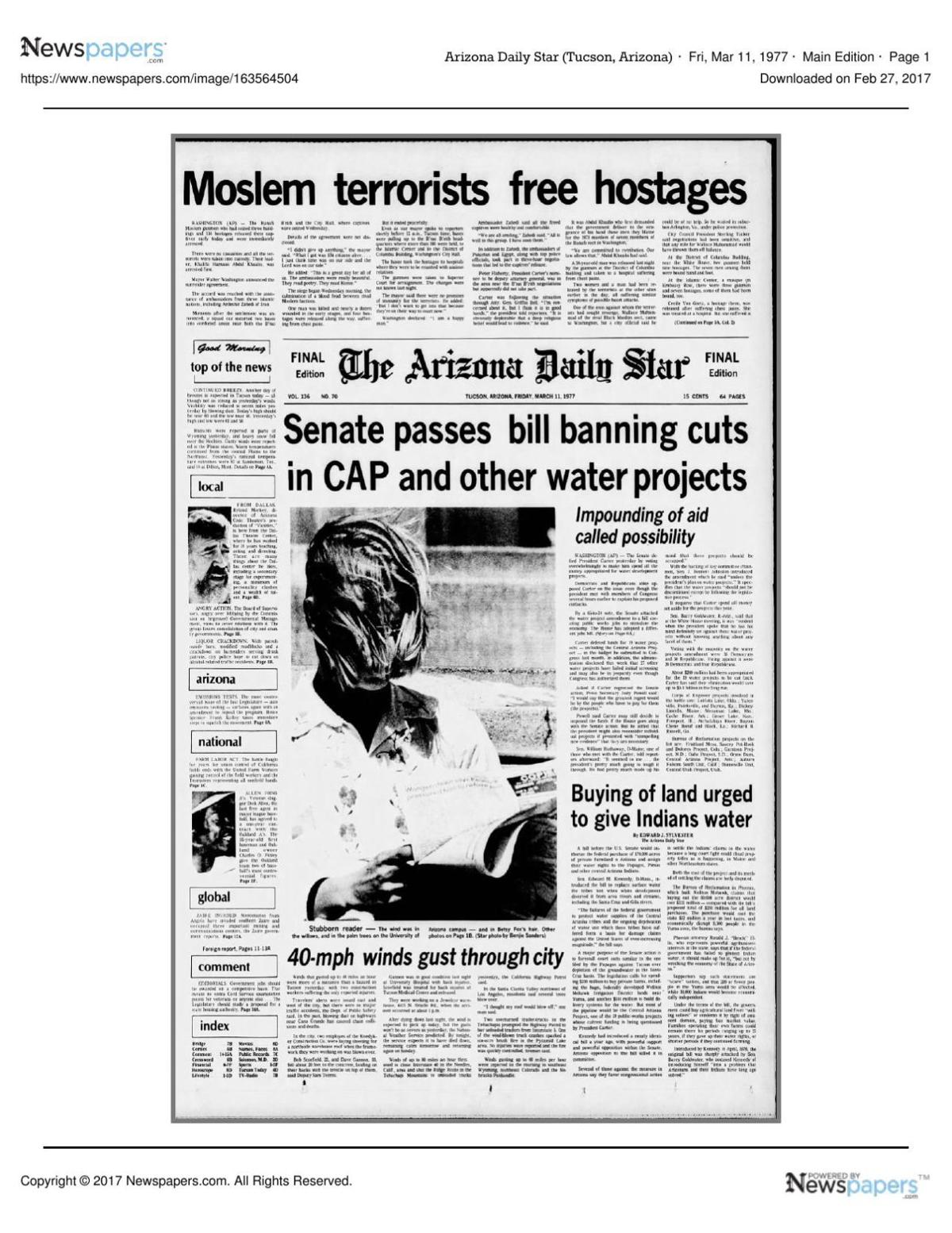 Arizona Daily Star front page March 11, 1977