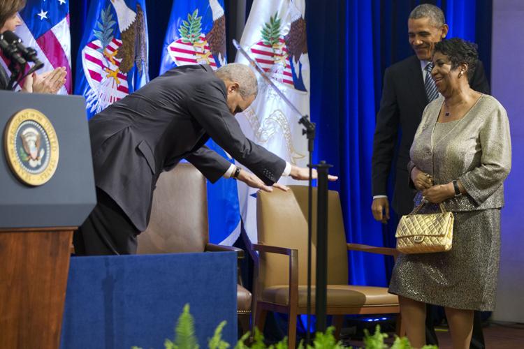 Barack Obama, Eric Holder, Aretha Franklin, 2015