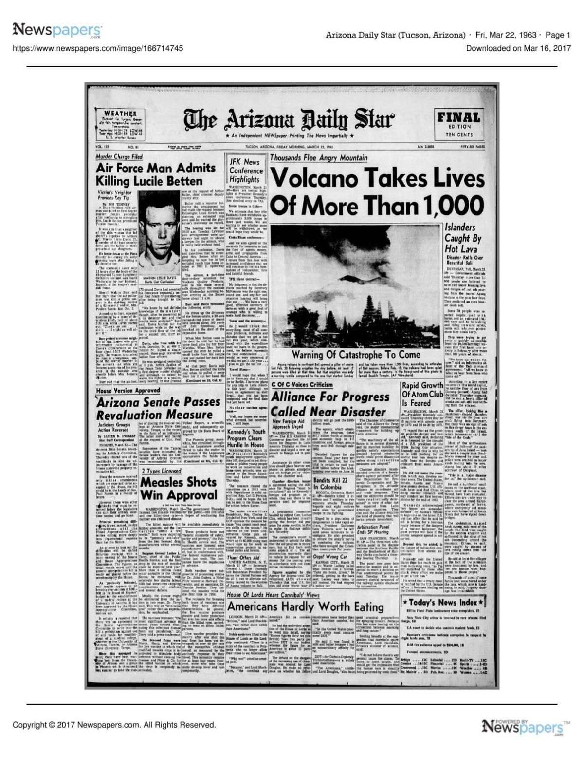 Arizona Daily Star front page March 22, 1963