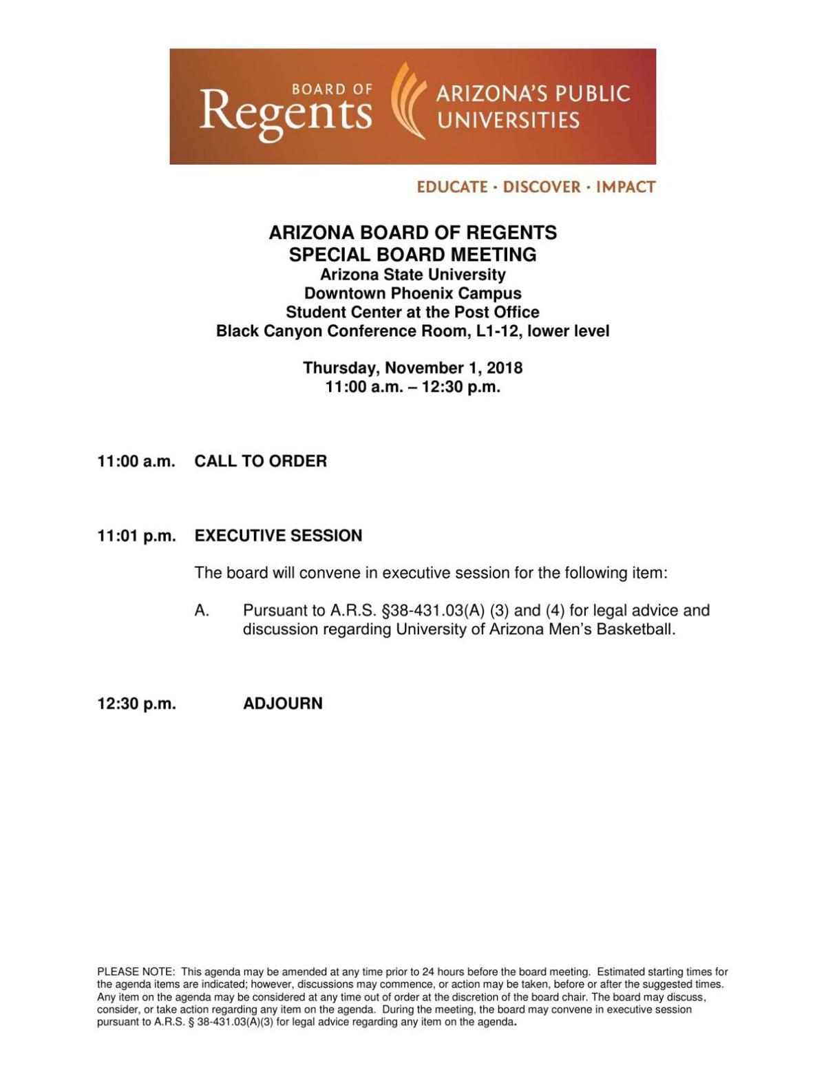 ABOR sets meeting to discuss UA basketball